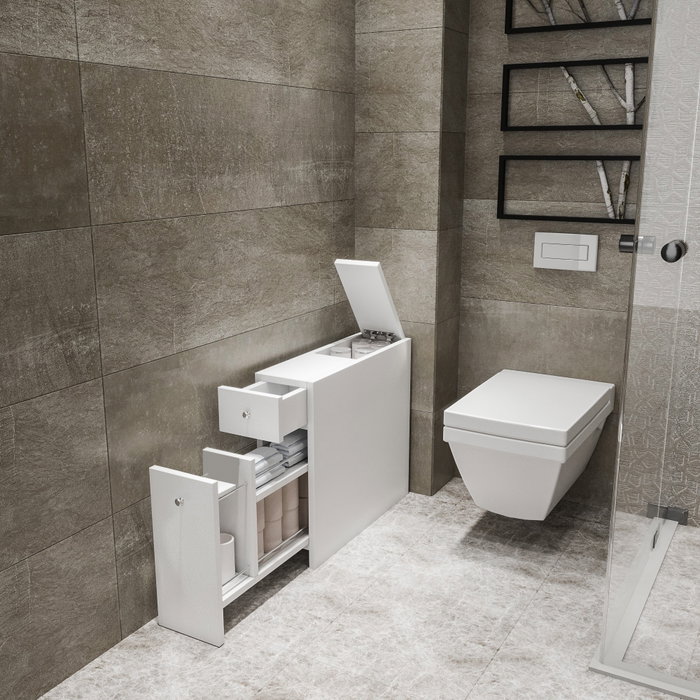 Hanah Home Mueble de Baño Escandinavo Blanco con 2 Cajones y Estanterías, Diseño Elegante y Funcional para Almacenamiento